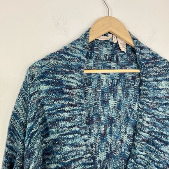 Soft Surroundings Zadie Open Front Blue Marled Knit Sweater Cardigan Size Medium - Picture 6 of 12